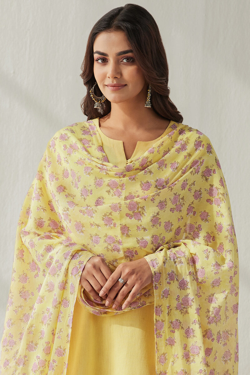 Buy Yellow Hand Block Printed Cotton Mul Dupatta For Women Fgd