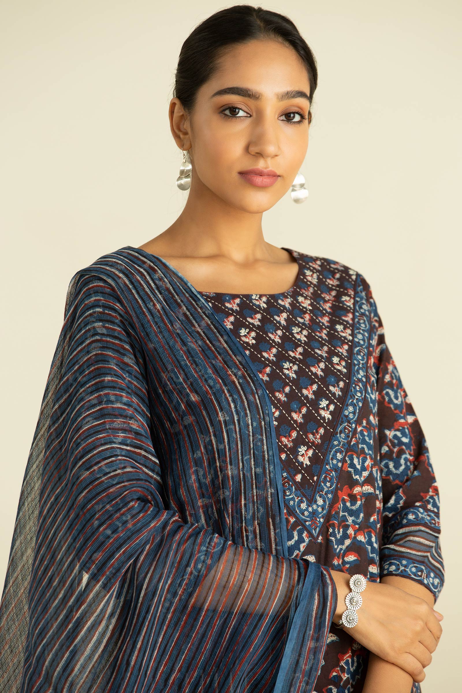 Buy Indigo Block Printed Kota Dupatta for Women | FGD21-14 | Farida Gupta