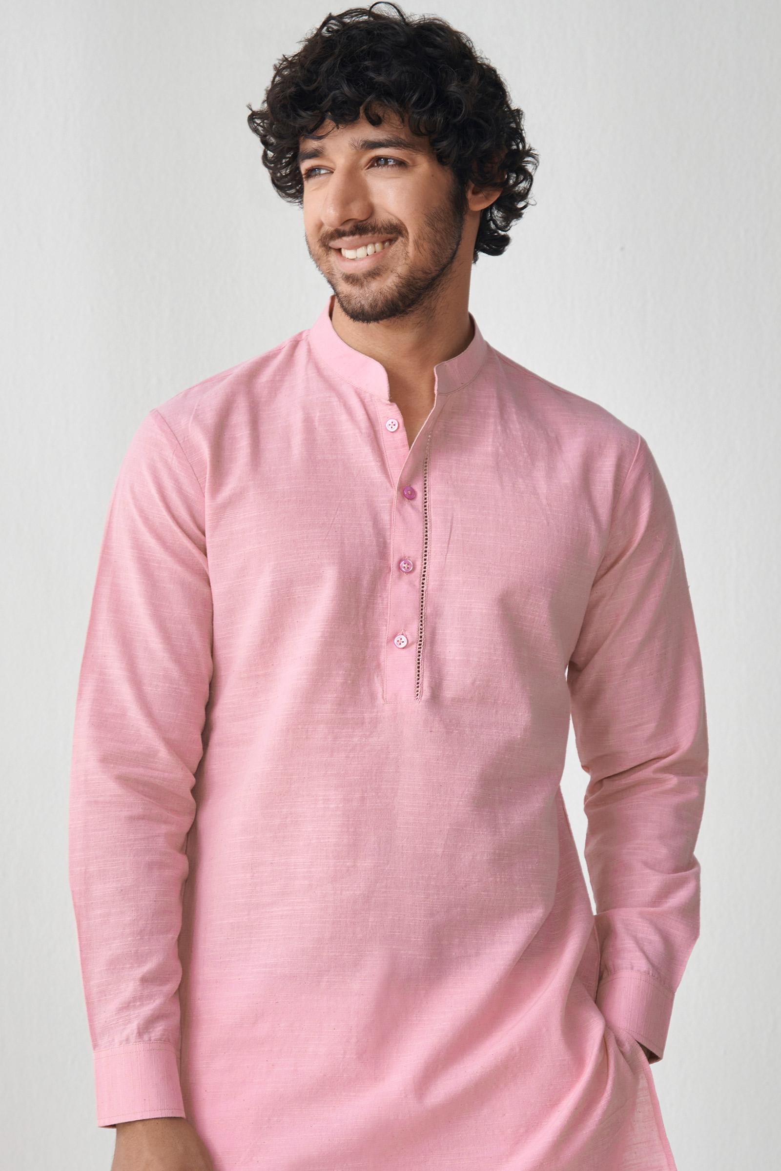 Buy Pink Handcrafted Cotton Kurta for Men | FGMNK22-50 | Farida Gupta