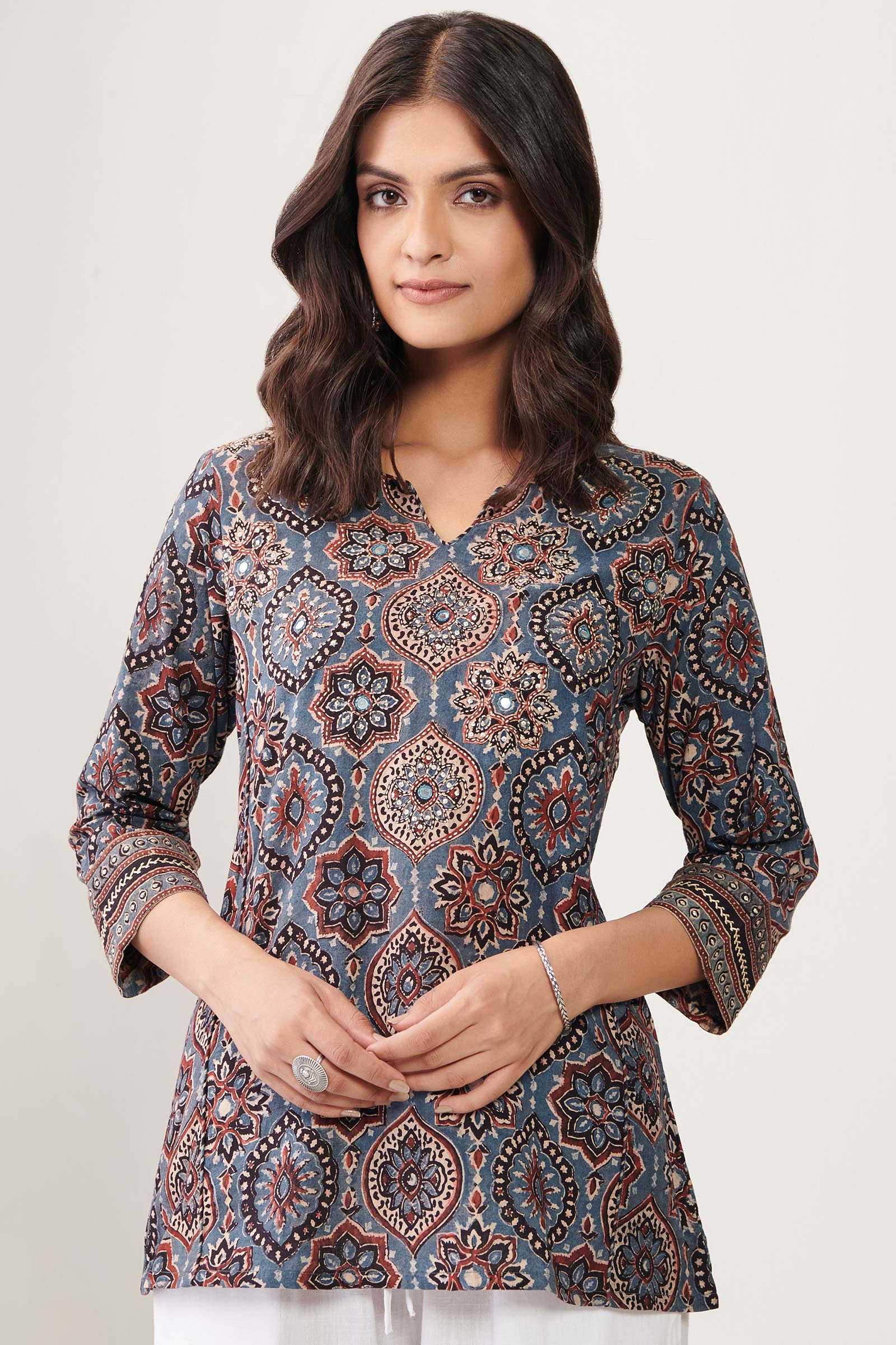 Buy Ajrak Hand Block Printed Cotton Top for Women | FGT22-51 | Farida Gupta