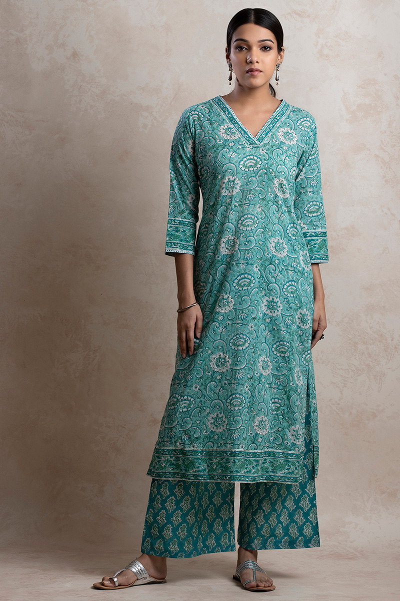Buy Darya Zuneira Kurta | Turquoise Kurtas for Women