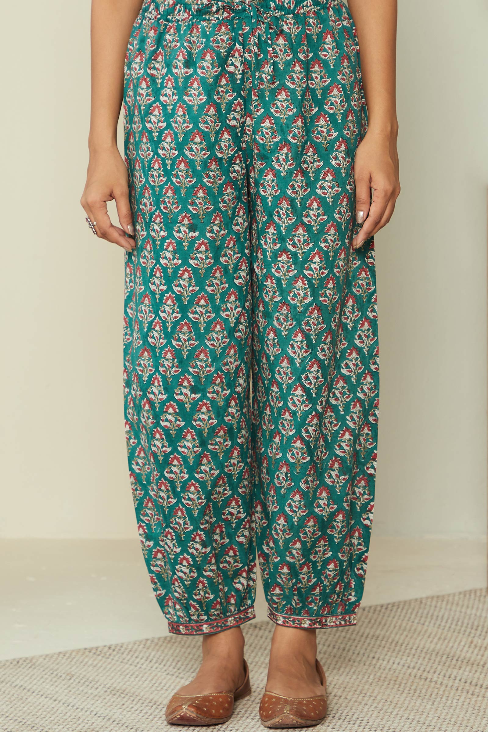 Buy Green Block Printed Cotton Izhaar Pants for Women | FGIPT23-71 ...