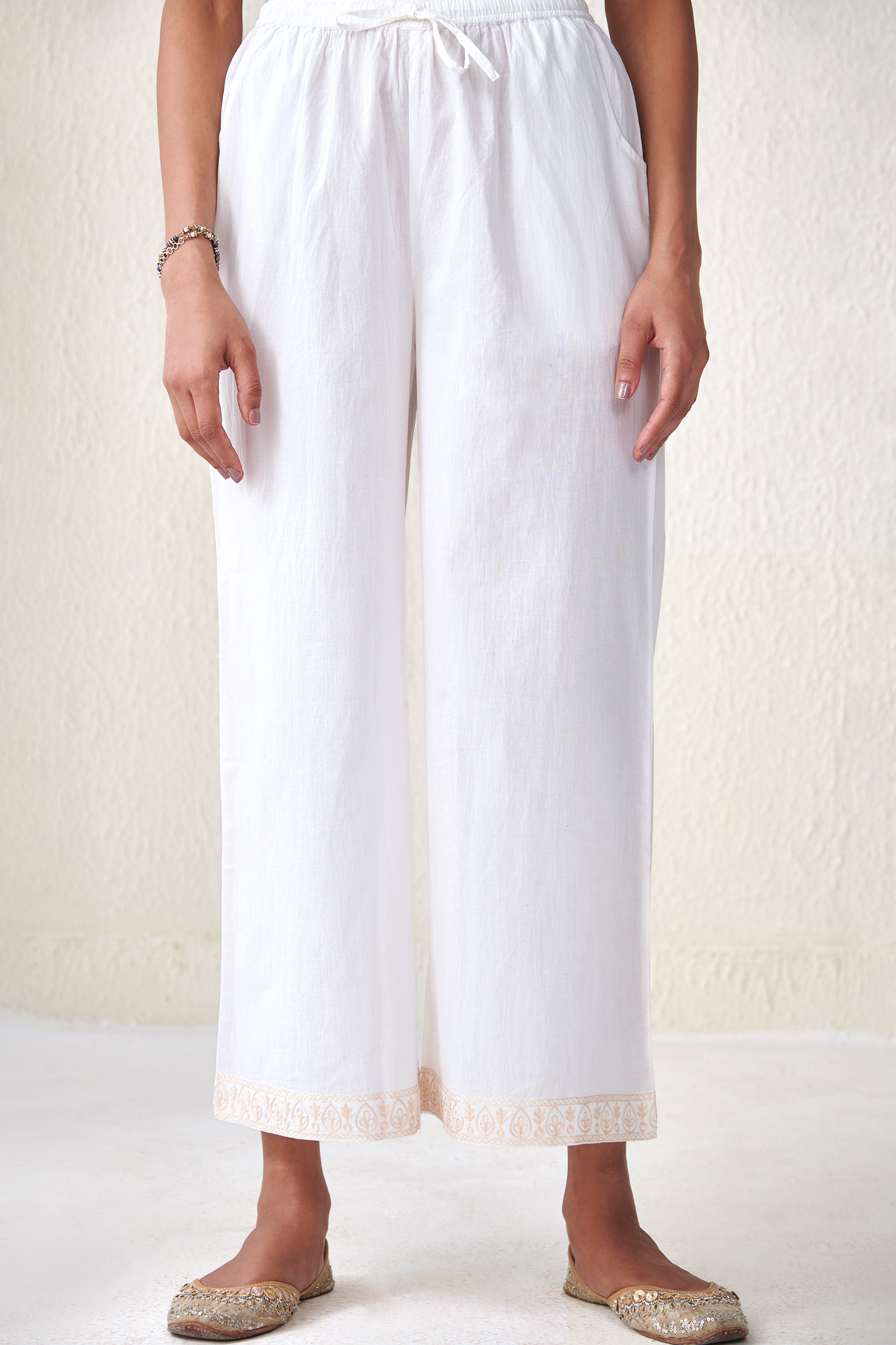 Buy White Handcrafted Cotton Farsi Pants for Women | FGF22-43 | Farida ...