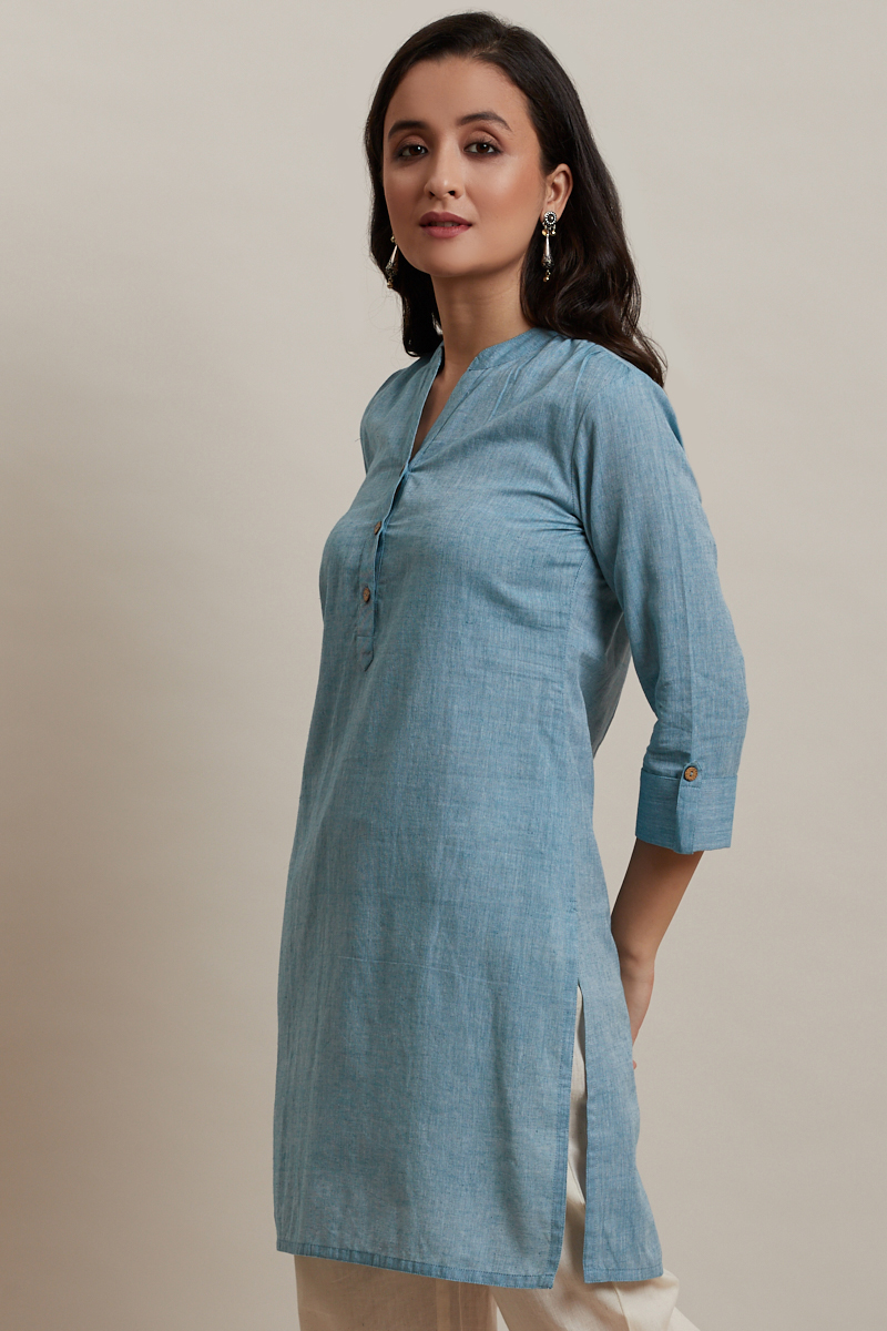 Buy Roza Sky Blue Short Kurta | Blue Kurtas for Women