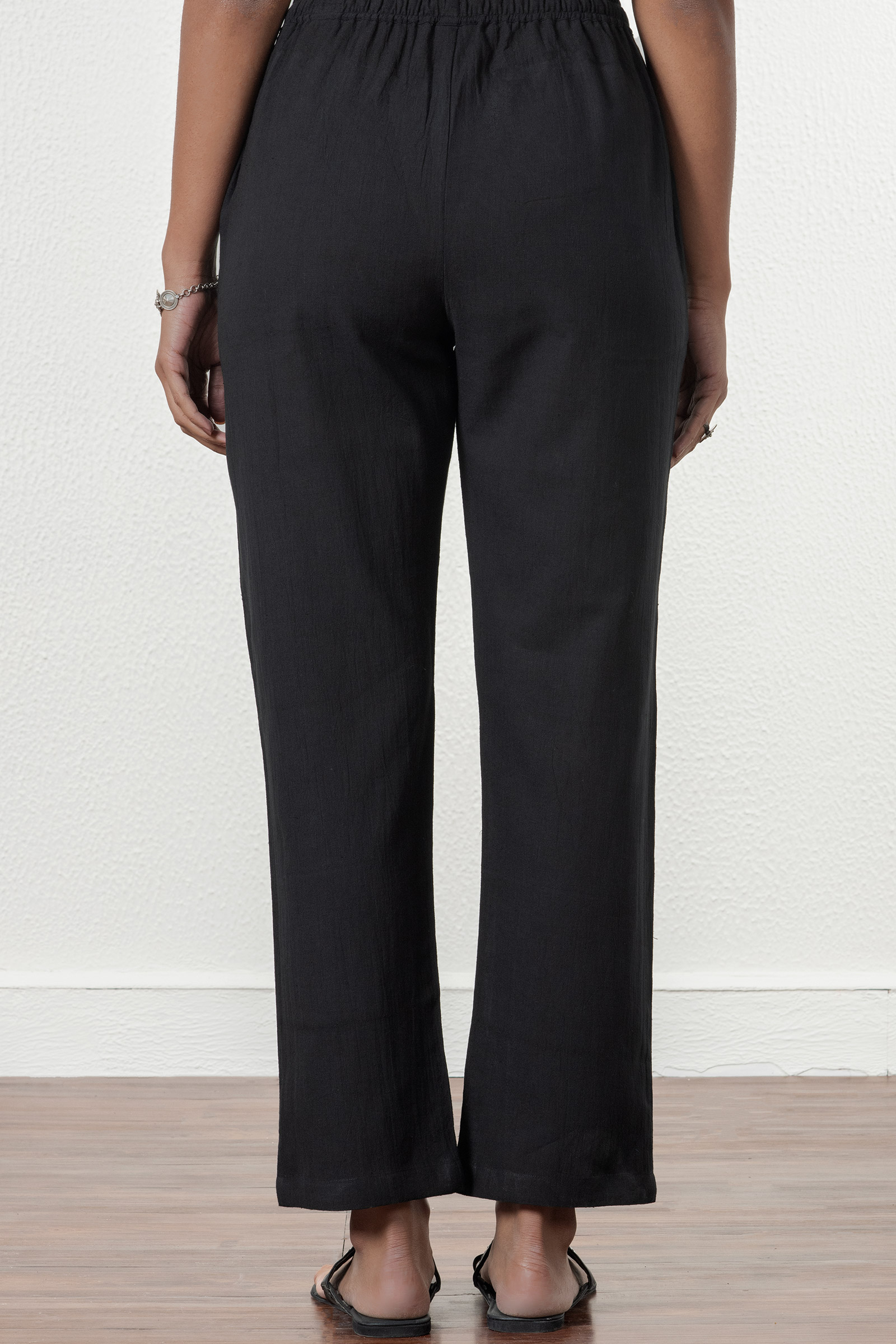 Buy Black Handcrafted Cotton Linen Pants for Women | FGPT22-02 | Farida ...