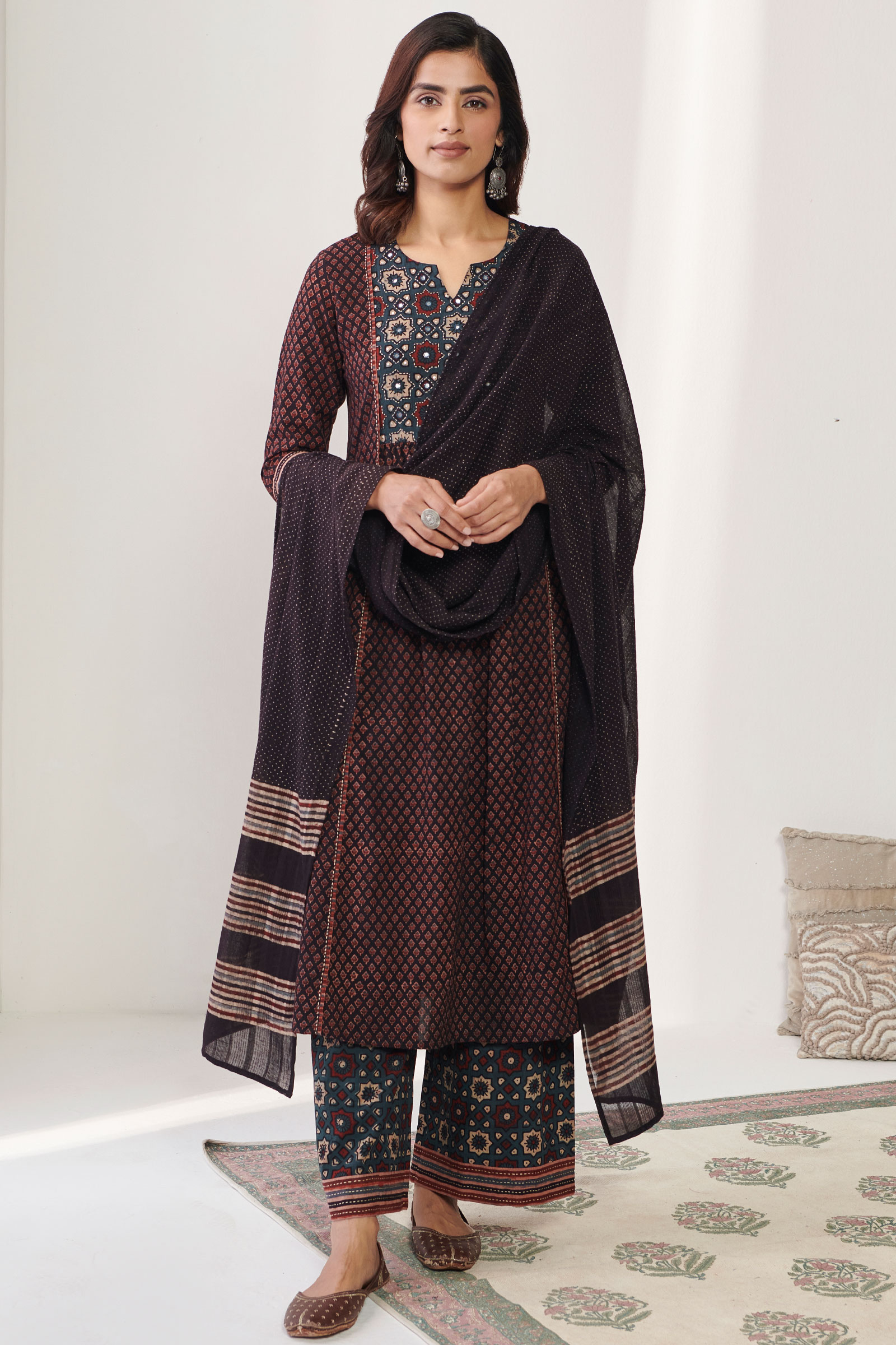 Buy Ajrak Hand Block Printed A-Line Cotton Kurta for Women | FGMK22-211 ...