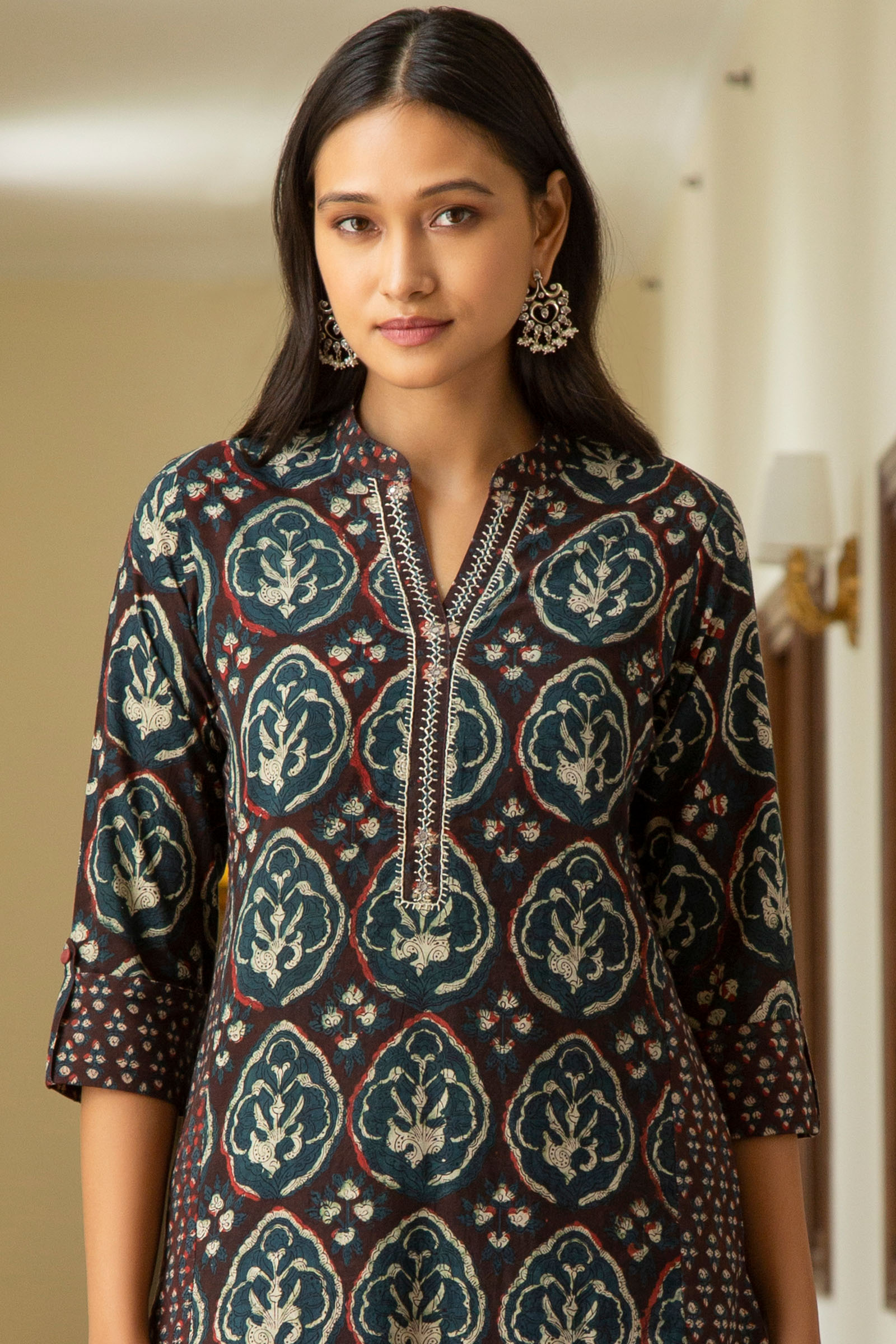 Buy Bagru Block Printed Straight Cotton Kurta for Women | FGMK21-36 ...