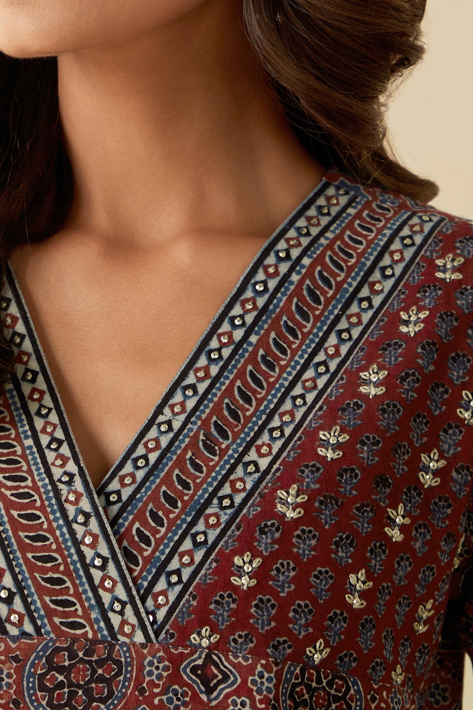 Buy Ajrak Hand Block-Printed Straight Cotton Kurta for Women | FGMK24 ...