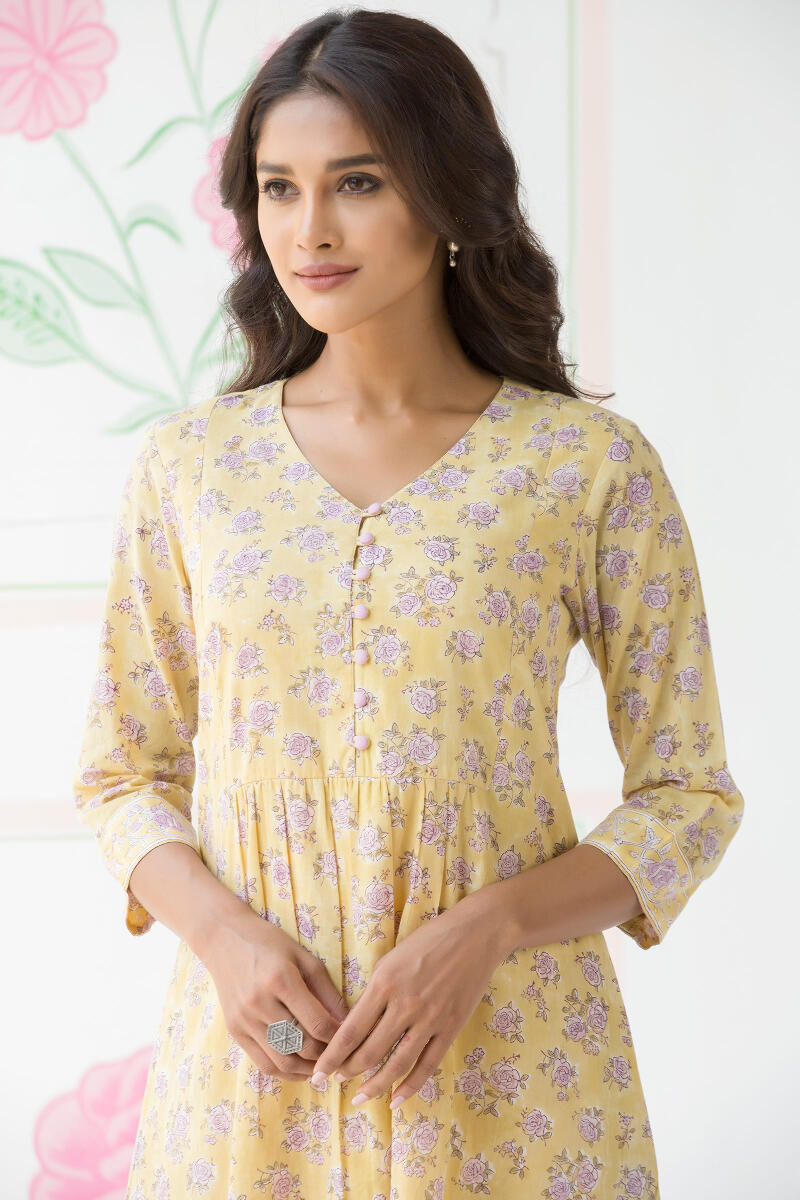 Buy Purple Handcrafted Cotton Dress for Women | FGDR22-19 | Farida Gupta