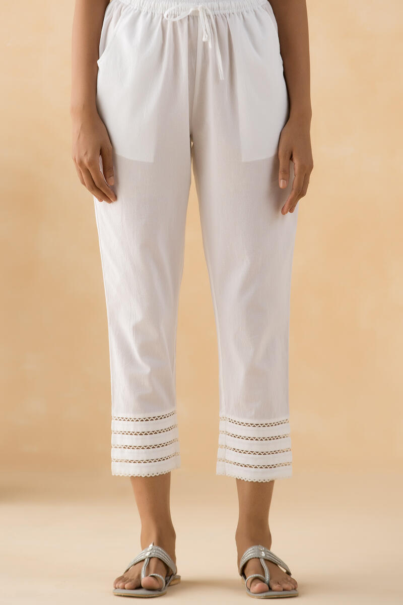 Zara Pakistan Off White Skinny Fit Cotton Dress Pant - House Of Calibre