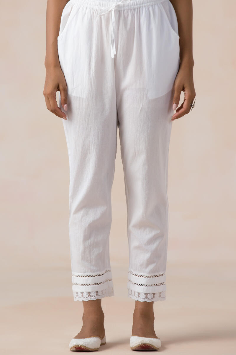 Buy Off-White Cotton Narrow Pants | Off-White Narrow Pants for Women |  Farida Gupta