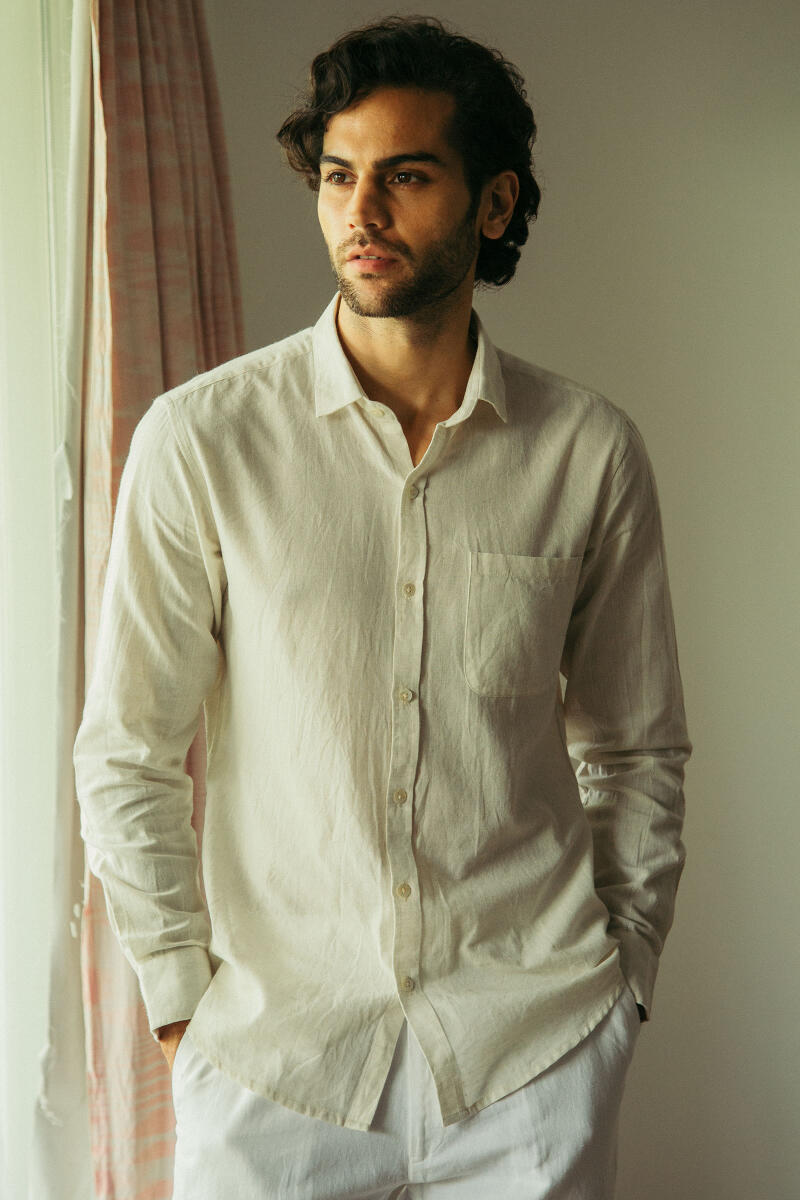 Buy Off-White Handcrafted Cotton Linen Shirt for Men | FGMNS21-22 ...