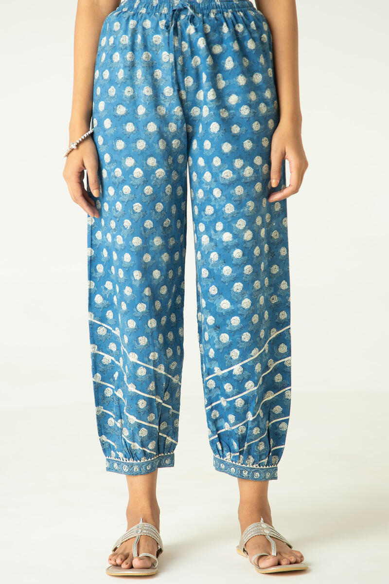 Buy Indigo Block Printed Cotton Izhaar Pants for Women | FGIPT21-12 ...