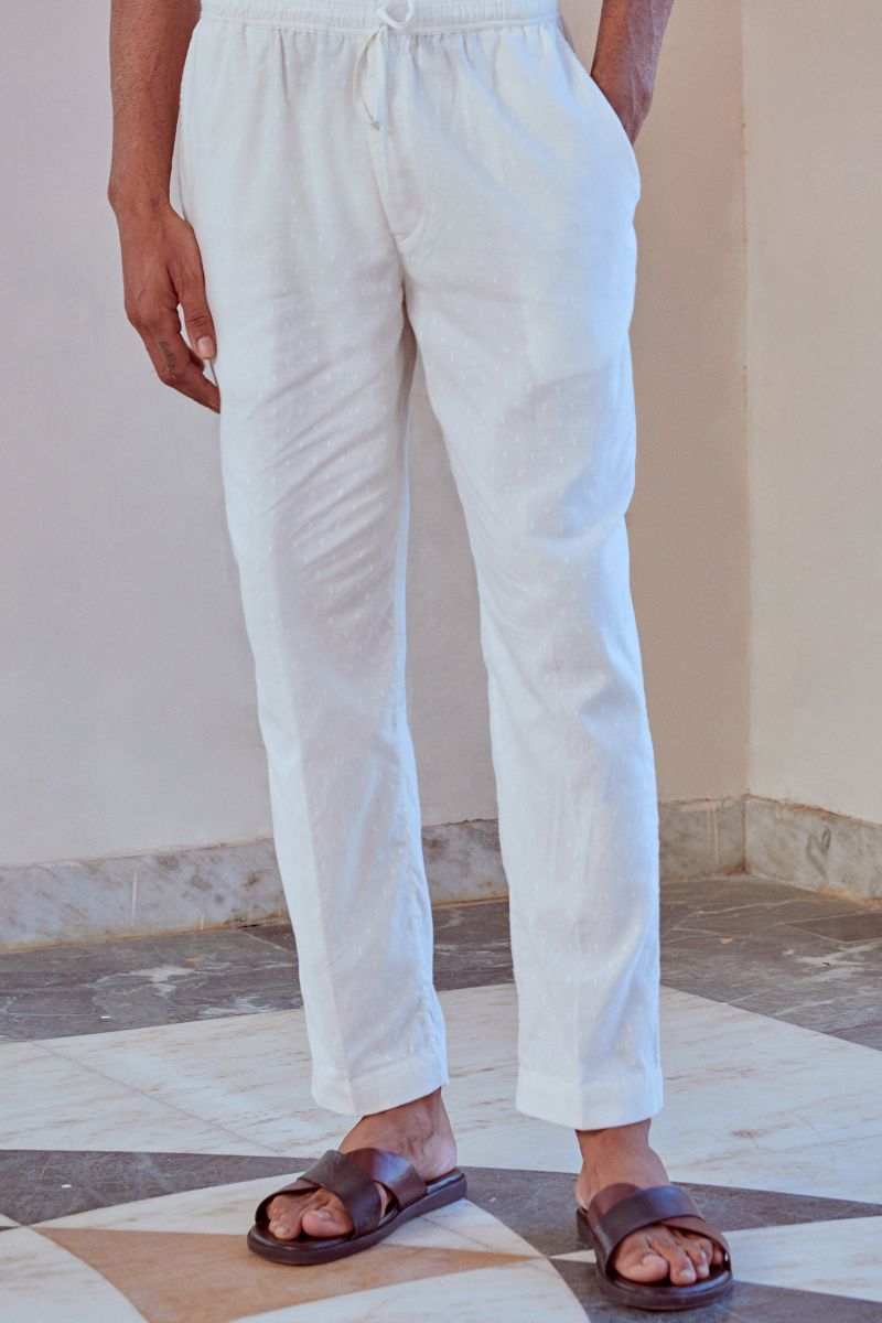 Buy White Block Printed Cotton Narrow Pants  White Narrow Pants for Women   Farida Gupta