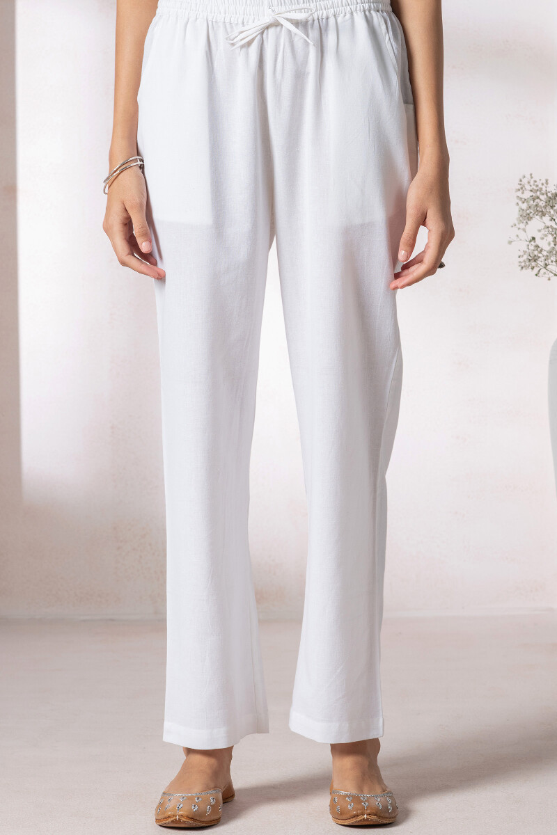 Buy White Handcrafted Handloom Cotton Pants for Women | FGPT21-23 ...