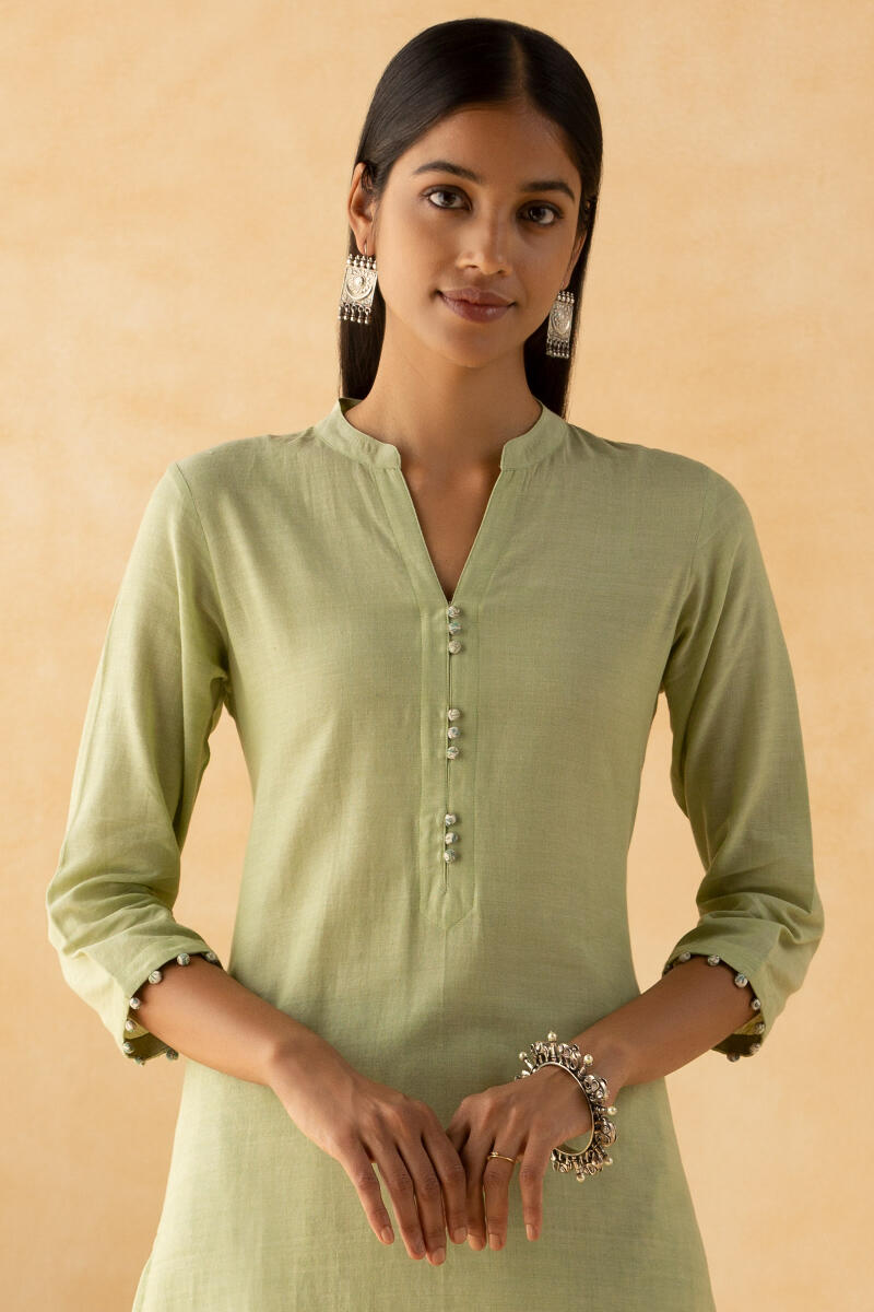 Buy Green Handcrafted Straight Cotton Kurta for Women | FGMK21-48 ...