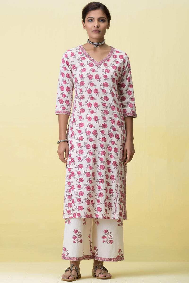 Buy Blue Hand Block Printed A-Line Cotton Kurta for Women | FGMK22-302 | Farida  Gupta