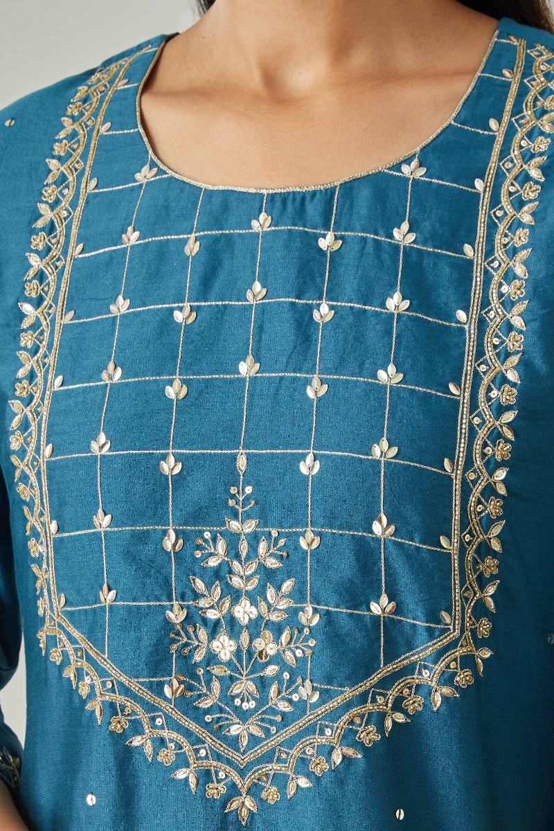 Buy Blue Handcrafted Short Chanderi Kurta for Women | FGSMK21-23 ...