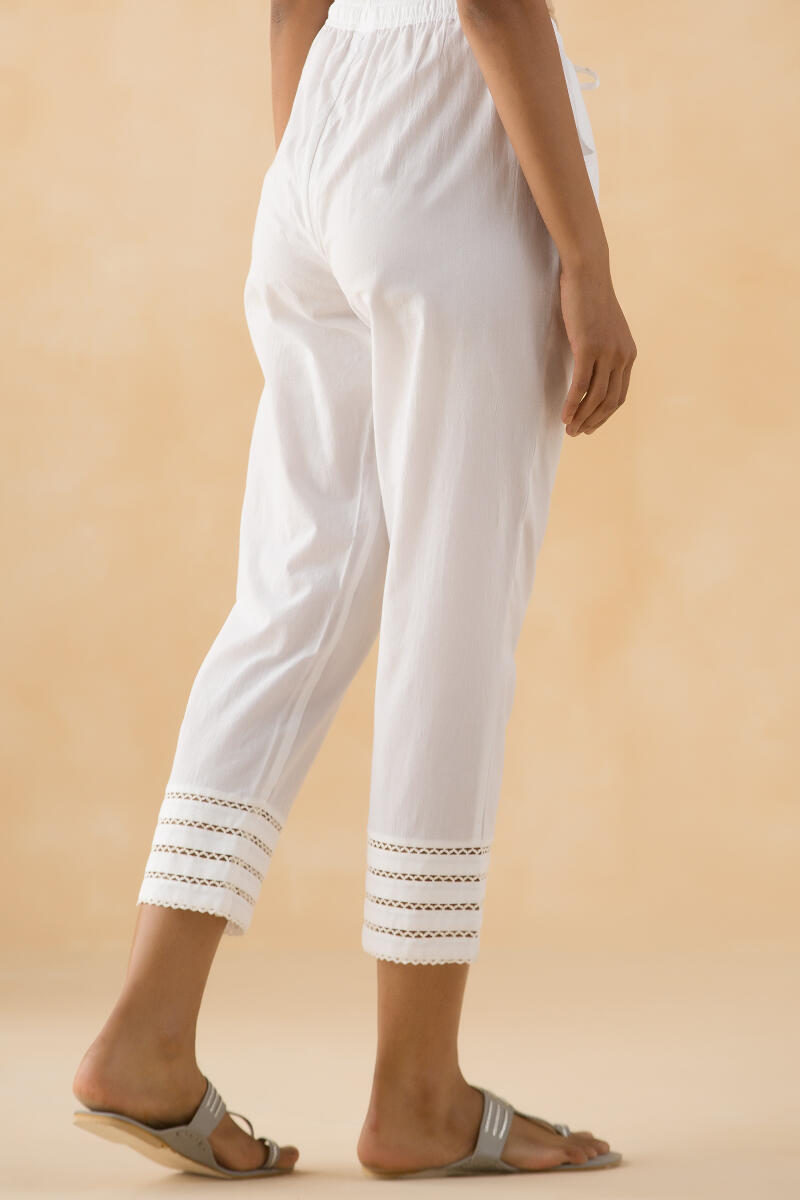 Buy White Handcrafted Cotton Narrow Pants for Women, FGNP21-30