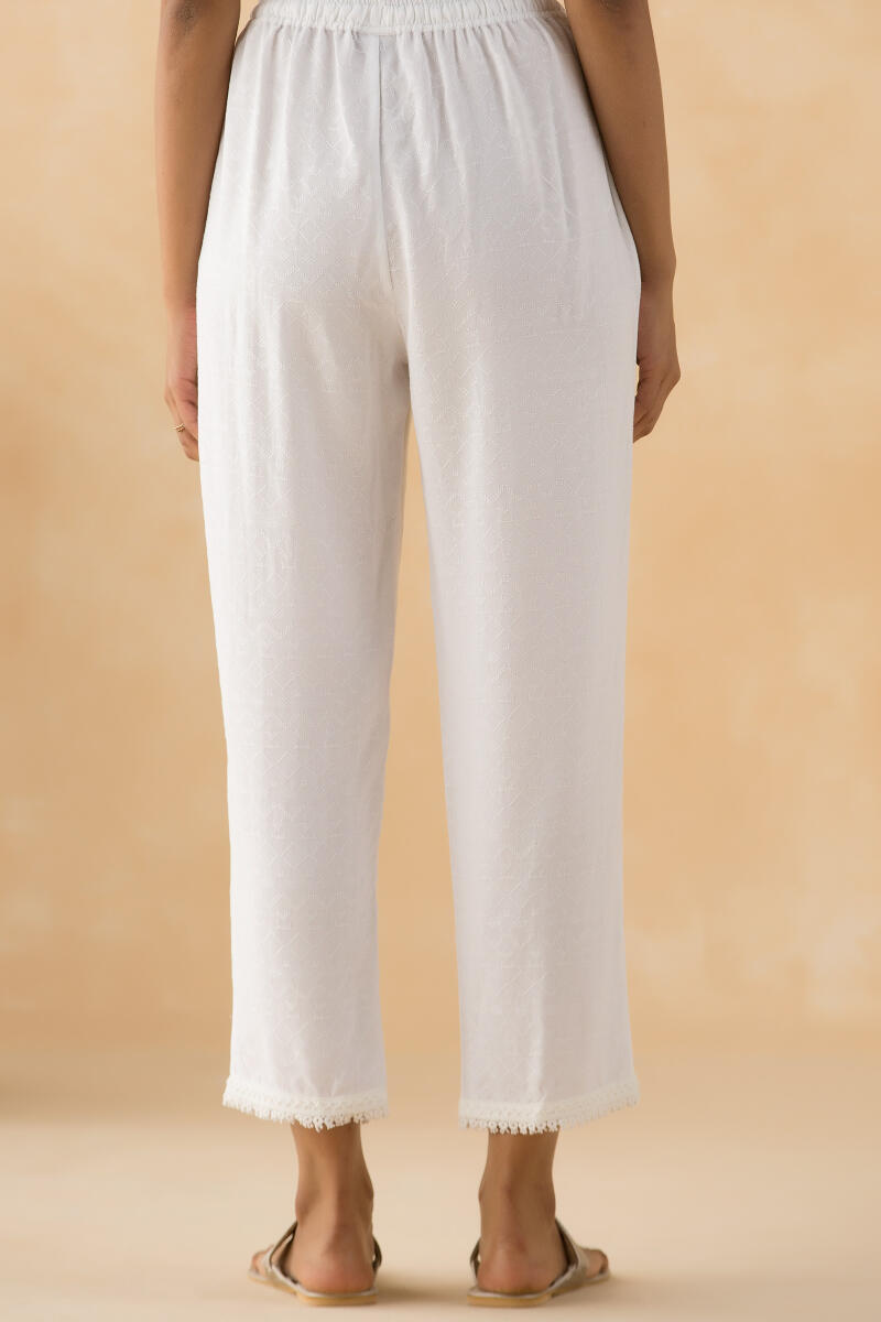 Buy White Handcrafted Viscose Straight Pants for Women | FGSP21-03