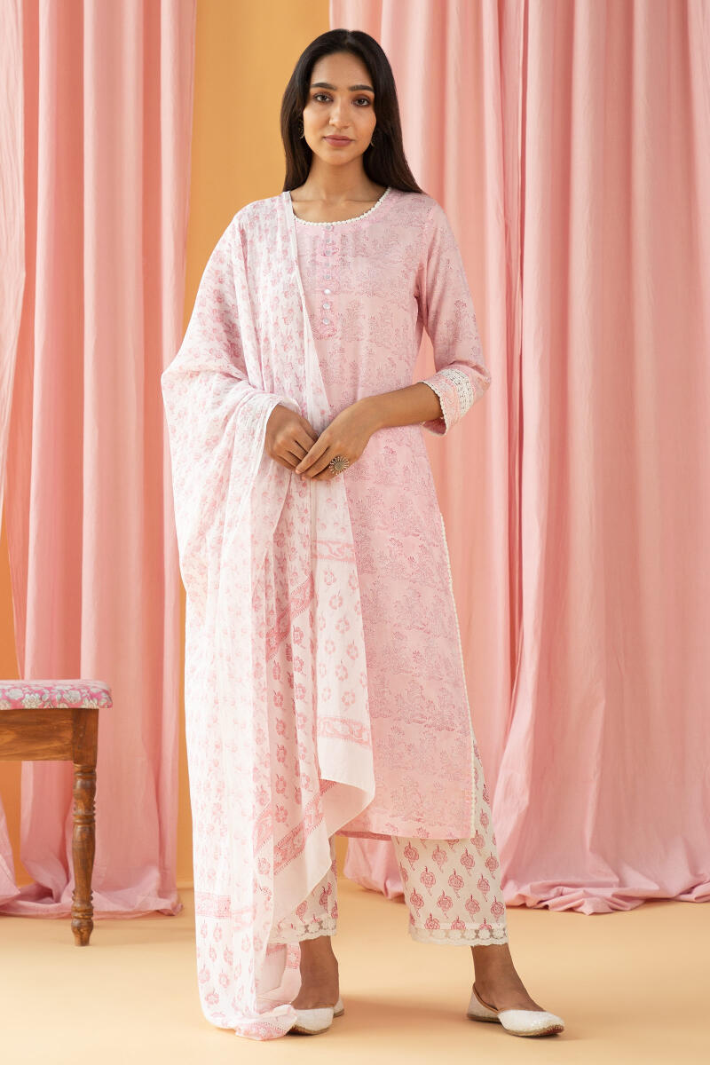 Pink Block Printed Cotton Modal Farsi