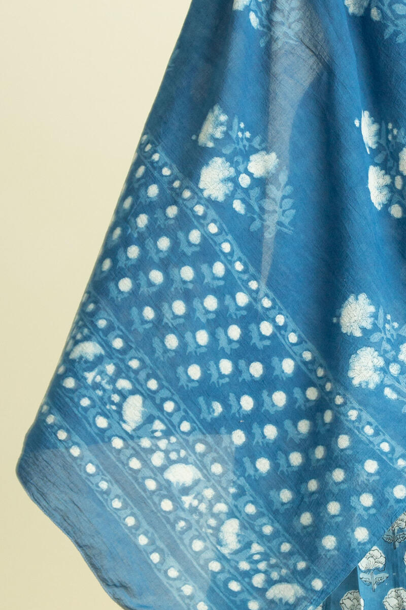 Buy Indigo Block Printed Cotton Dupatta for Women | FGD21-18 | Farida Gupta
