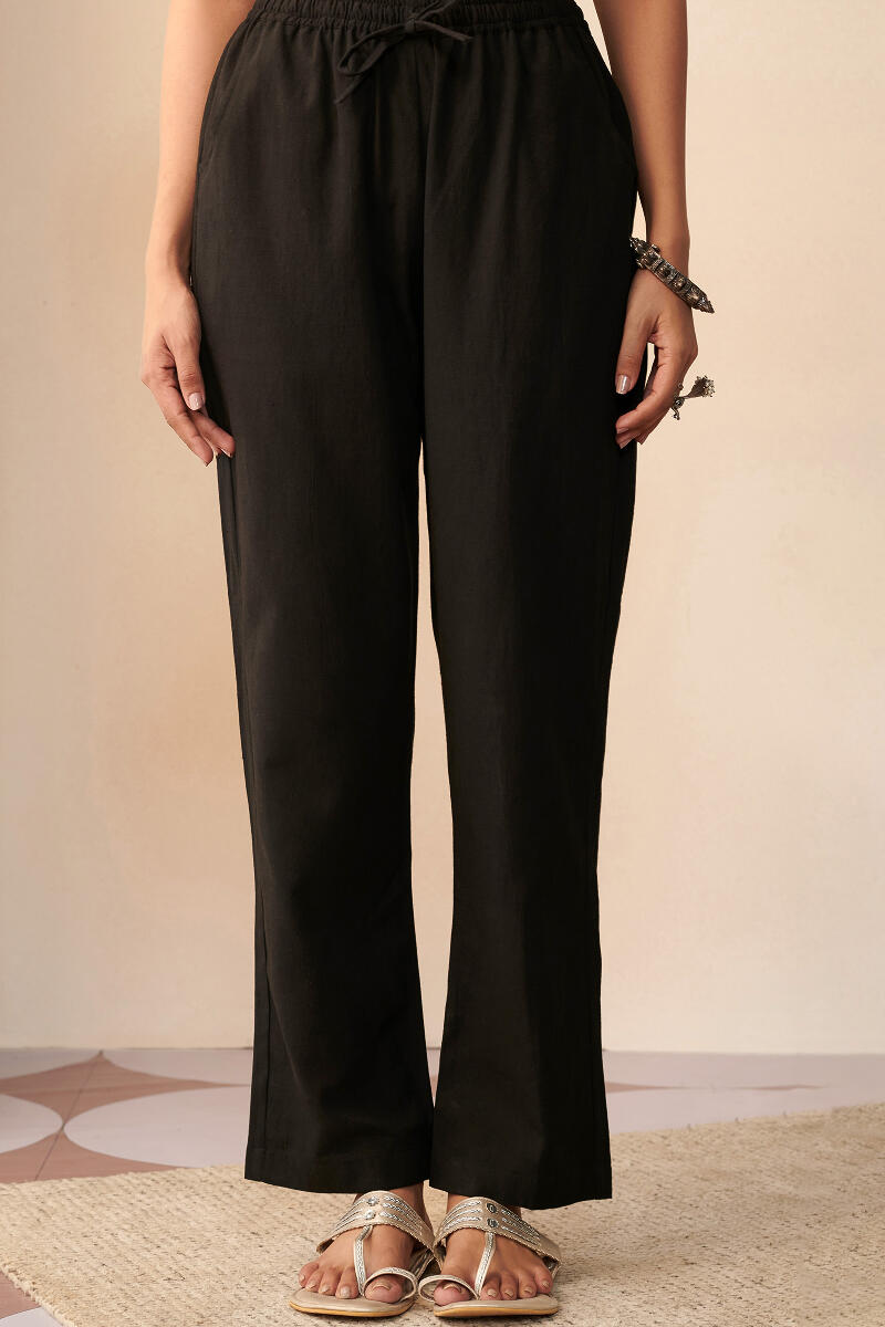 Buy Black Handcrafted Cotton Pants for Women | FGPT22-15 | Farida Gupta