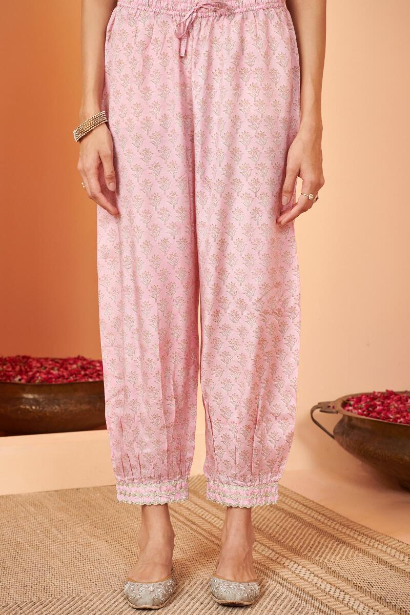 Pink Hand Block Printed Modal Izhaar Pants