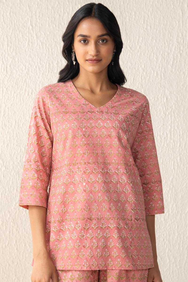 Buy Pink Block Printed Cotton Pyjama Set for Women | FGNSET21-13 | Farida  Gupta