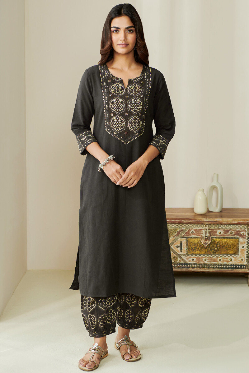 Buy Brown Handcrafted Straight Handloom Kurta for Women | FGMK22-363 ...