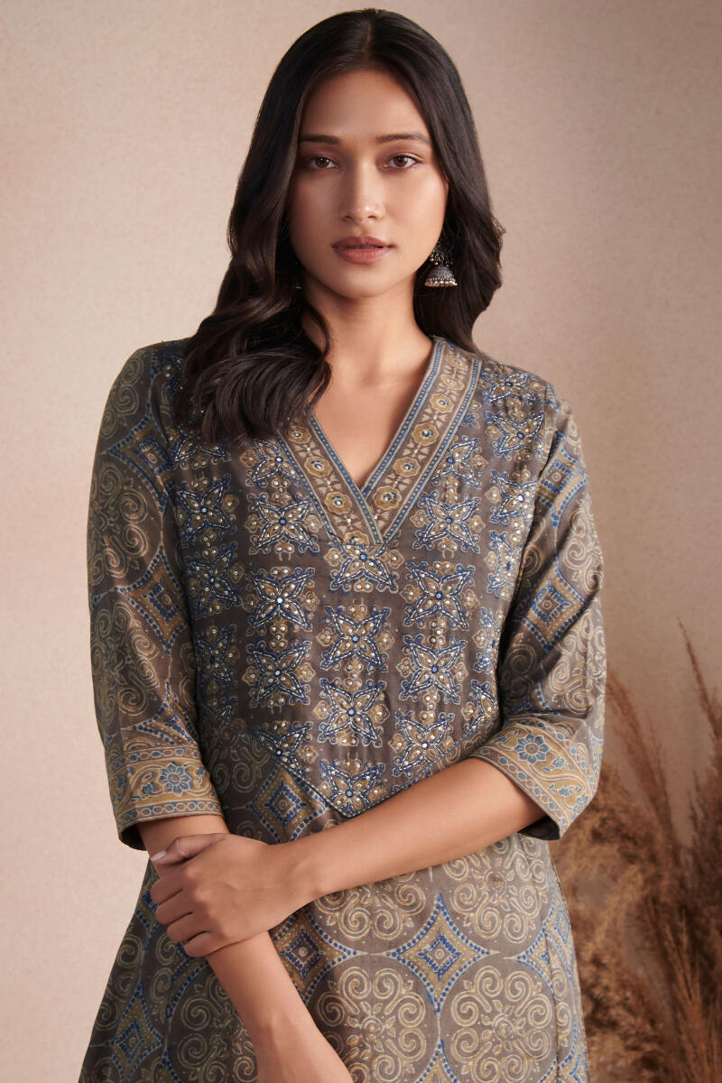 Ajrak Block Printed A-Line Cotton Kurta