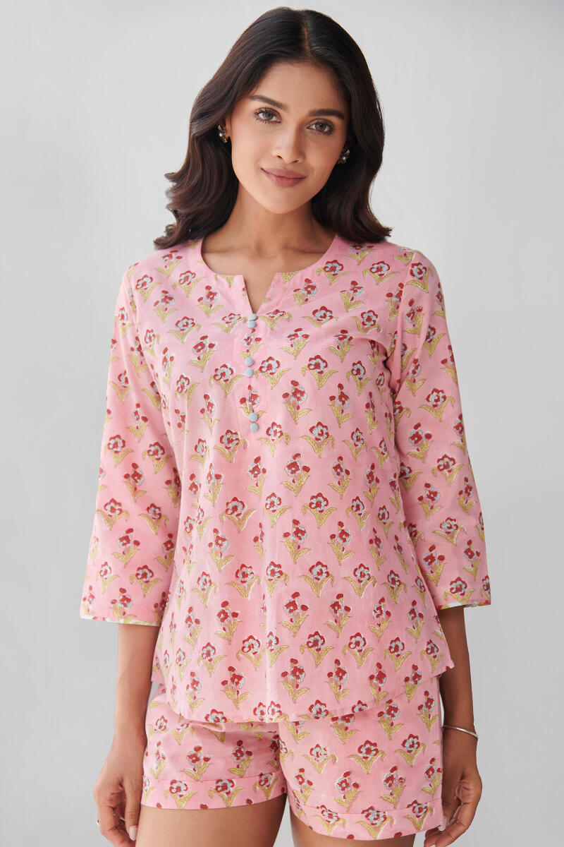 Buy Blue Block Printed Cotton Loungewear Set for Women | FGNSET22-14 | Farida  Gupta