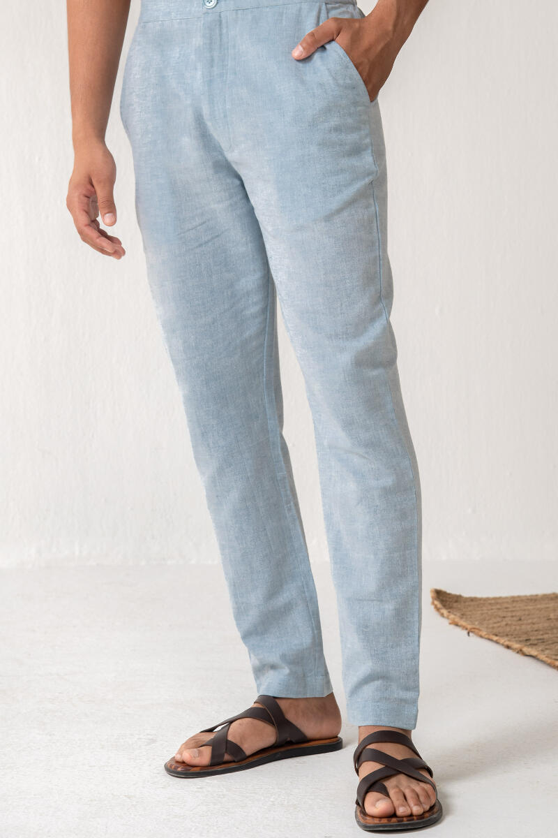 Blue Handcrafted Cotton Linen Pants