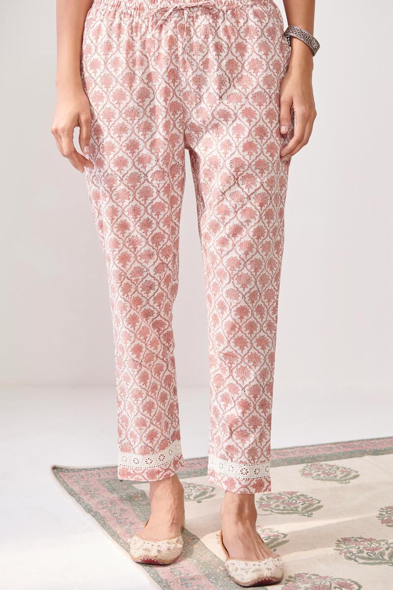 Buy White Block Printed Cotton Izhaar Pants  FGIPT2021  Farida Gupta