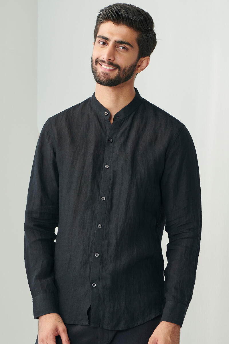Buy Zaid Black Linen Shirt for Men | FGMNS22-58 | Farida Gupta