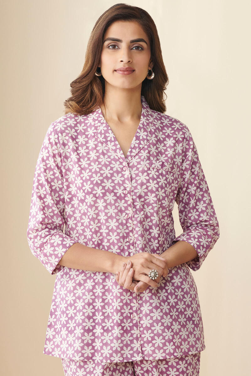 Buy Blue Hand Block Printed Cotton Loungewear Set for Women | FGNSET22-36 | Farida  Gupta