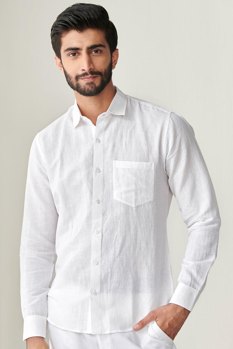 Buy White Handcrafted Cotton Linen Shirt for Men | FGMNS22-68 | Farida ...