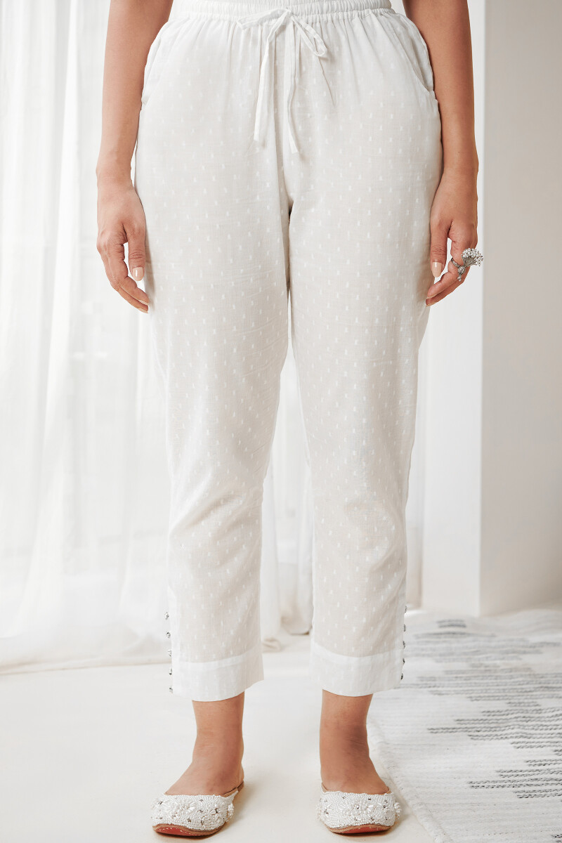 Buy White Handcrafted Narrow Cotton Pants