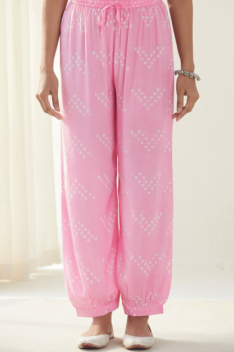 Buy Pink Hand Block-Printed Cotton Narrow Pants for Women | FGNP23-109 | Farida  Gupta