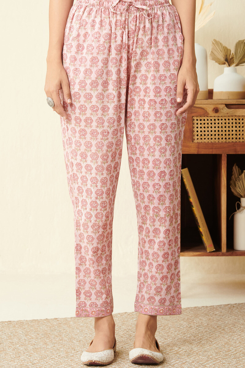 Buy Pink Hand Block Printed Cotton Narrow Pants for Women  FGNP2354  Farida  Gupta