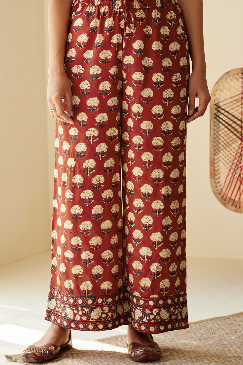 Buy Maroon Handcrafted Muslin Farsi Pants for Women | FGF22-62 | Farida  Gupta
