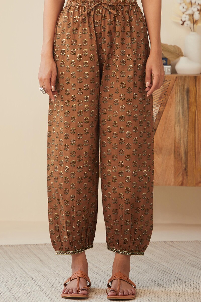 Buy Green Handcrafted Cotton Dobby Narrow Pants for Women | FGNP21-24 | Farida  Gupta