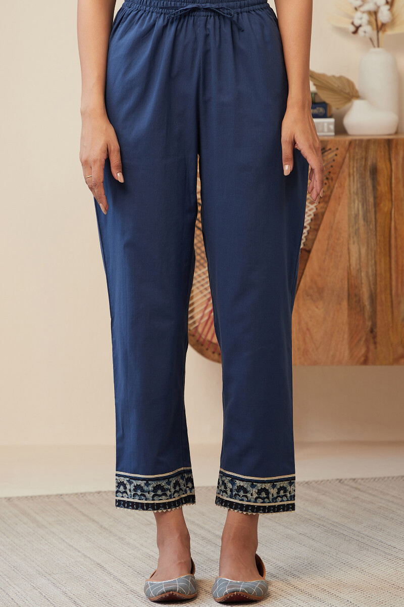 Buy Blue Handcrafted Cotton Pants for Women | FGKP20-02 | Farida Gupta