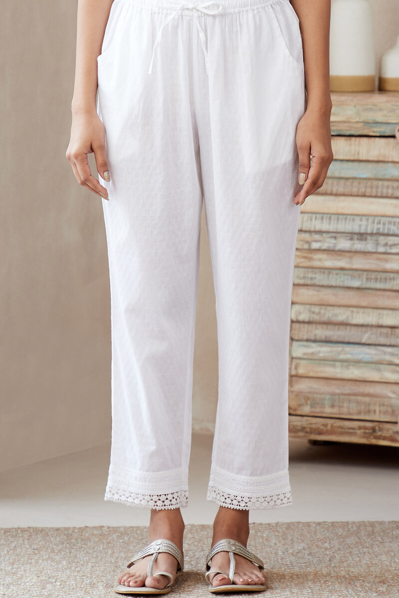 Buy White Handcrafted Narrow Cotton Pants