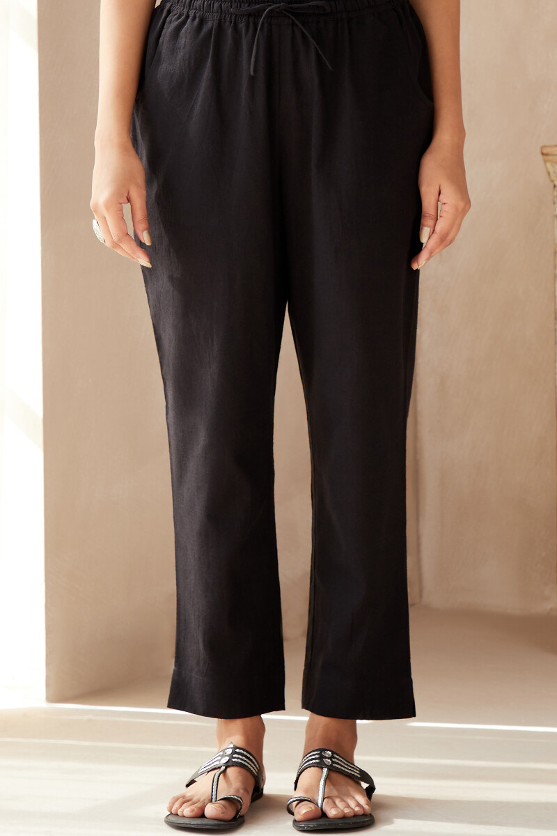 Buy Black Handcrafted Cotton Linen Narrow Pants for Women | FGNP24-02 ...