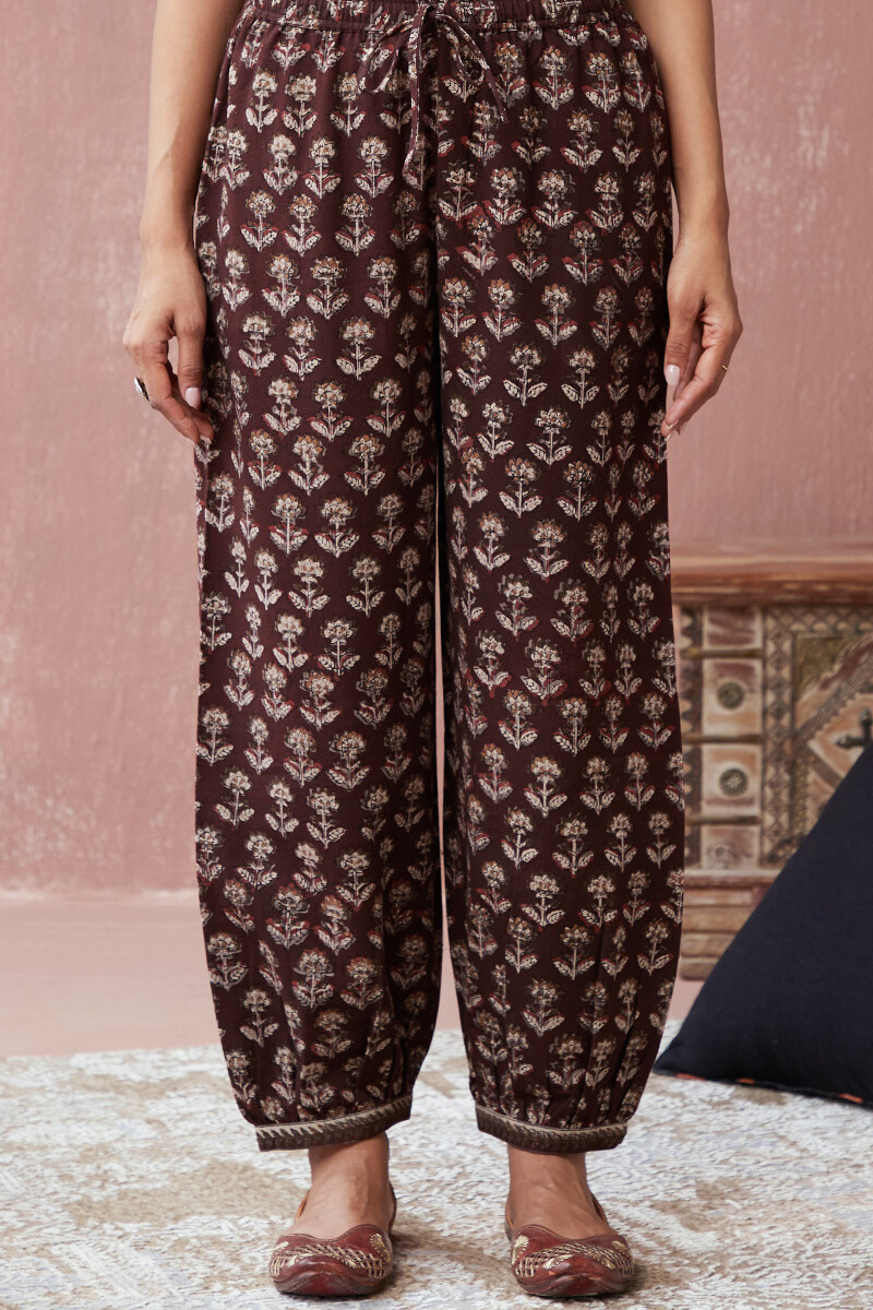 Buy Turquoise Blue Hand Block Printed Cotton Izhaar Pants for Women |  FGIPT22-100 | Farida Gupta