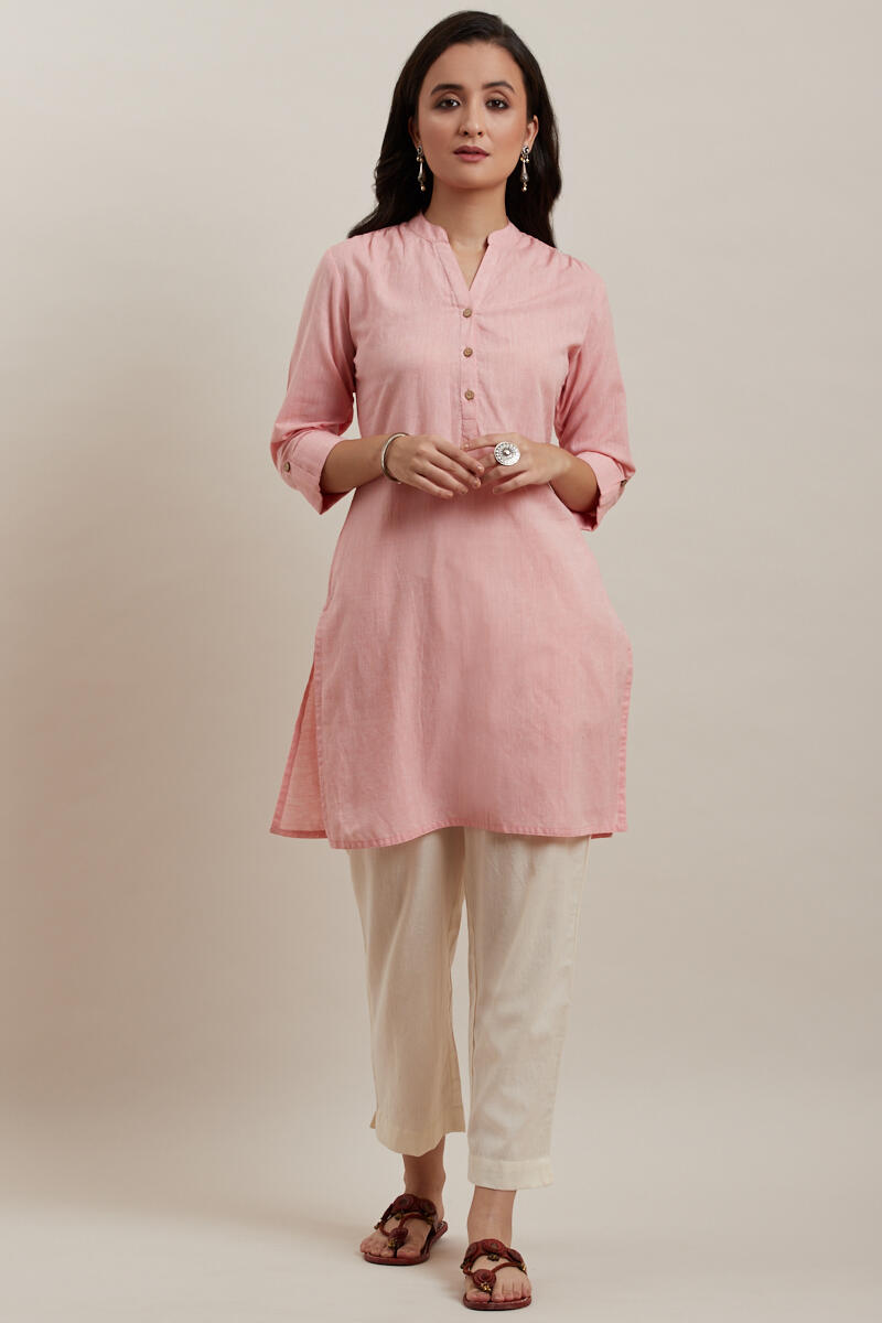 Buy Bunai Light Pink Short Kurta & Pants For Women Online – Bunaai