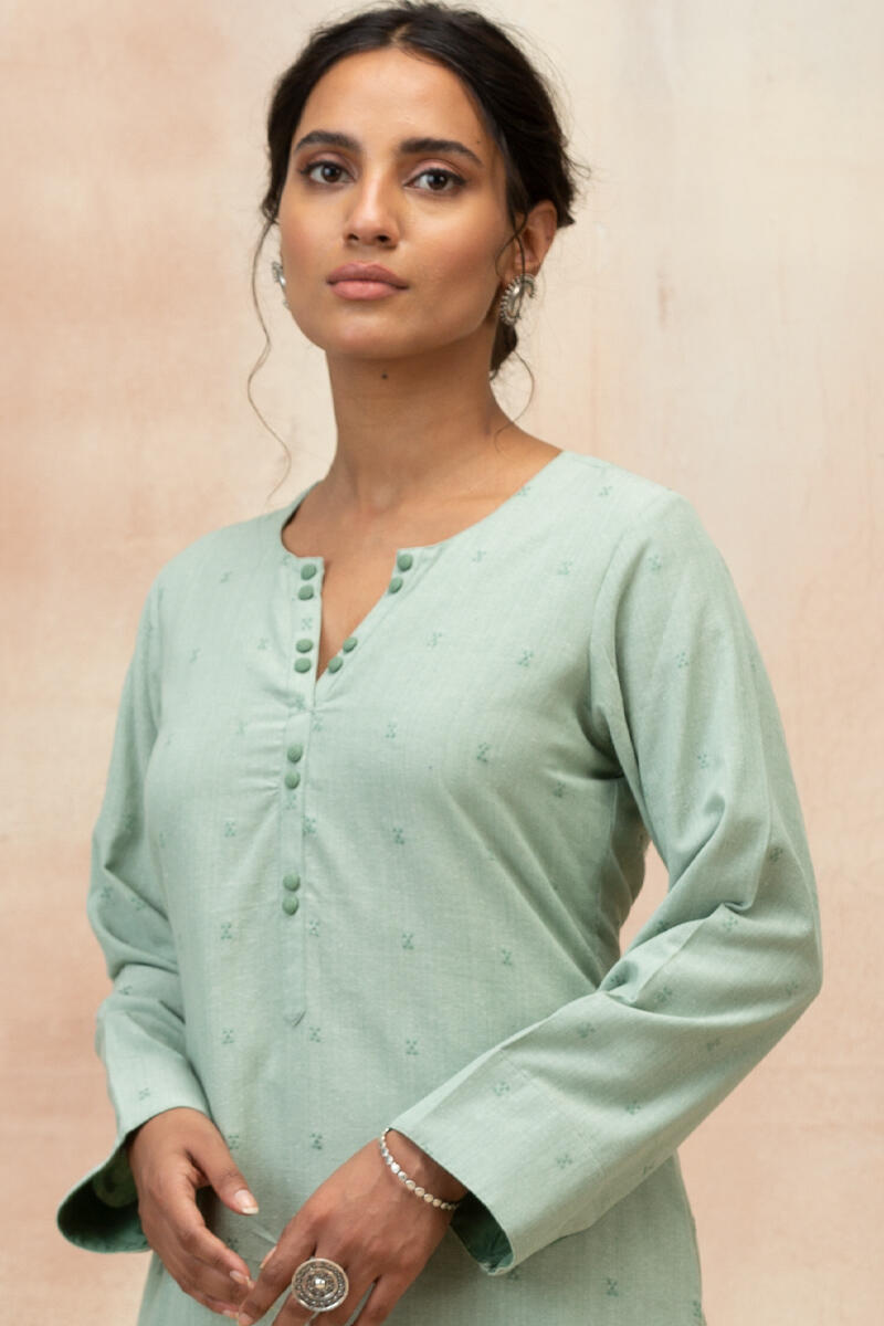 Buy Green Handcrafted Straight Cotton Kurta for Women | FGMK20-250 ...