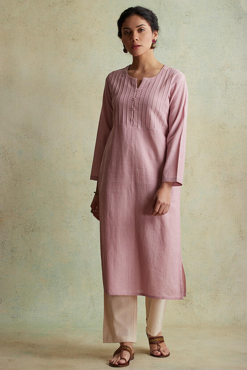 Pink Handloom Straight Cotton Kurta