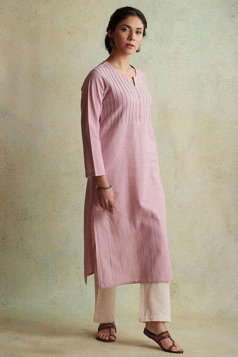 Pink Handloom Straight Cotton Kurta
